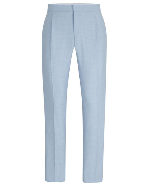 HUGO Blue Slim-fit Trousers In Stretch Mouliné Fabric for men