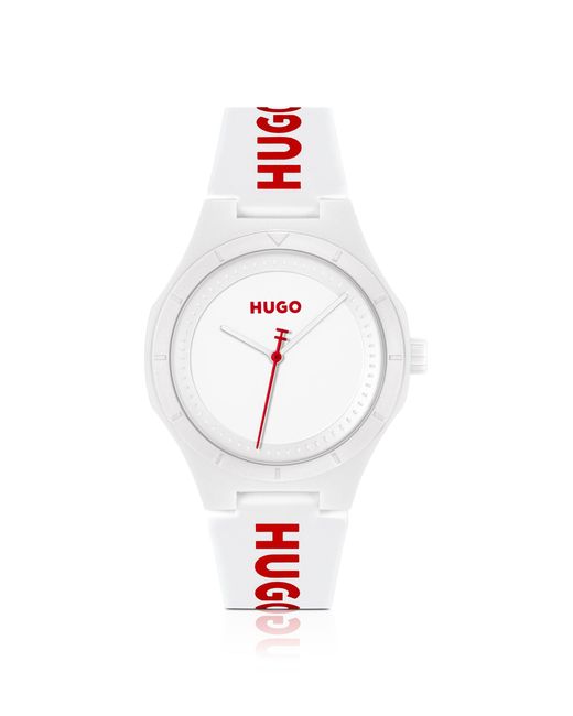 HUGO Matte-white Watch With Branded Silicone Strap for men