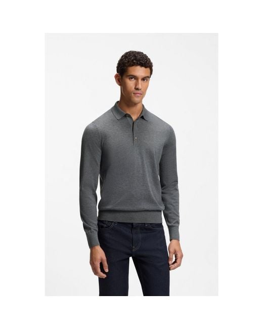 Boss Gray Regular-Fit Knit Polo for men