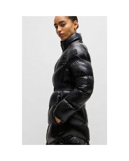 Boss Black Water-Repellent Puffer Jacket With Logo Belt