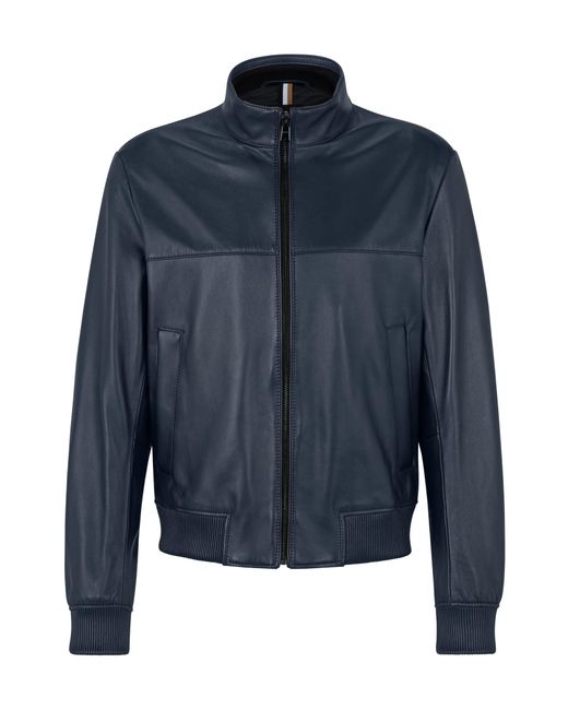 BOSS Bomber Jacket In Nappa Leather in Blue for Men | Lyst Canada