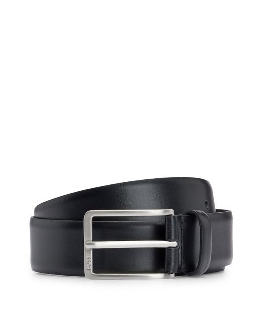 Boss Black Italian-made Leather Belt With Engraved-logo Buckle for men