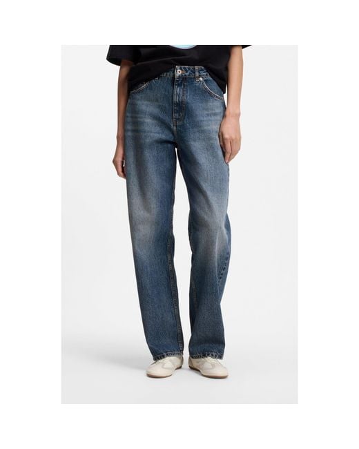 HUGO Blue Loose-Fit Wide-Leg Jeans