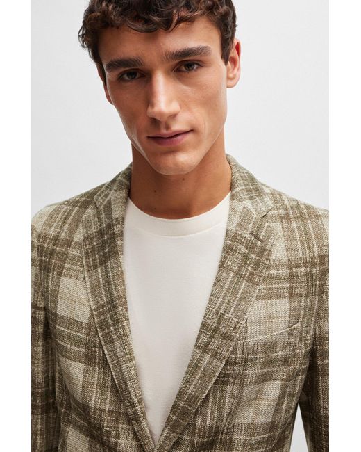Boss Brown Slim-fit Jacket In Checked Stretch Jersey for men