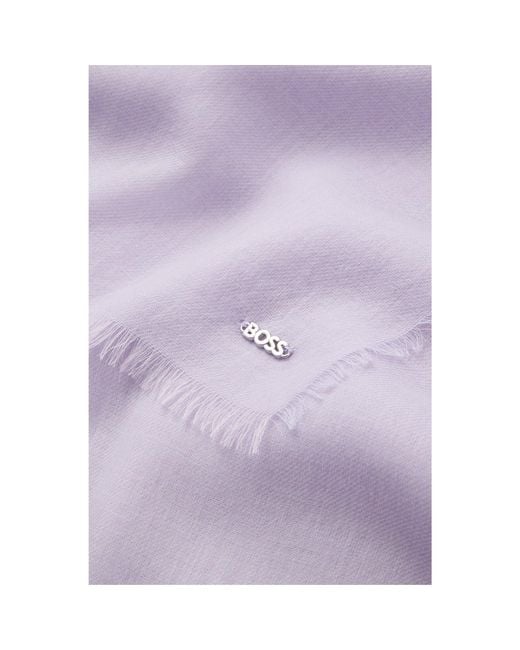Boss Purple Lightweight Wool Scarf With Fringed Trims
