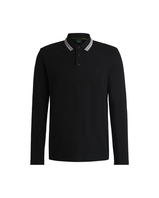 Boss Black Cotton-Piqué Polo Shirt With Contrast Logo for men