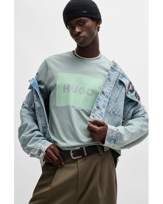 HUGO Green Cotton-jersey Regular-fit T-shirt With Logo Print for men