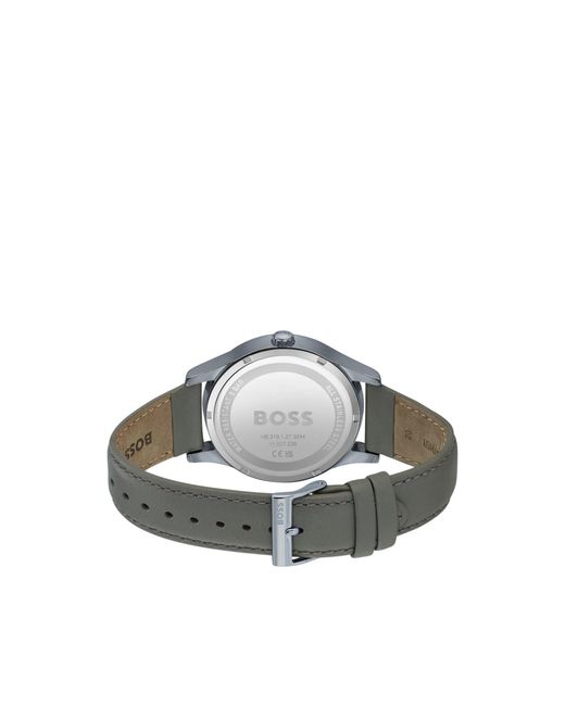 Boss Gray Plated Watch With Leather Strap for men