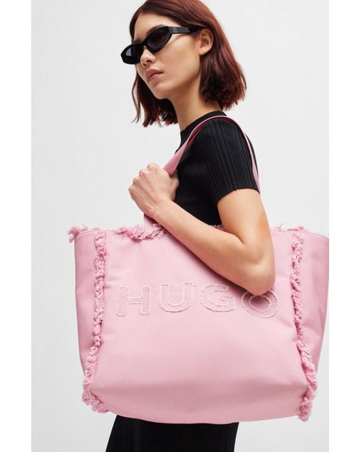 HUGO Pink Logo Tote Bag With Fringe Detailing