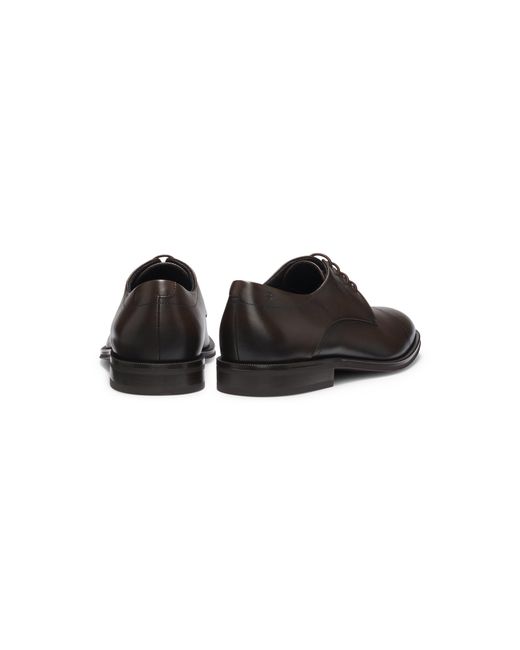 Boss Brown Leather Derby Shoes With Cap Toe for men