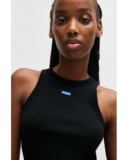 HUGO Slim-Fit Top Van Stretchkatoen Met Blauwe Logopatch in het Black