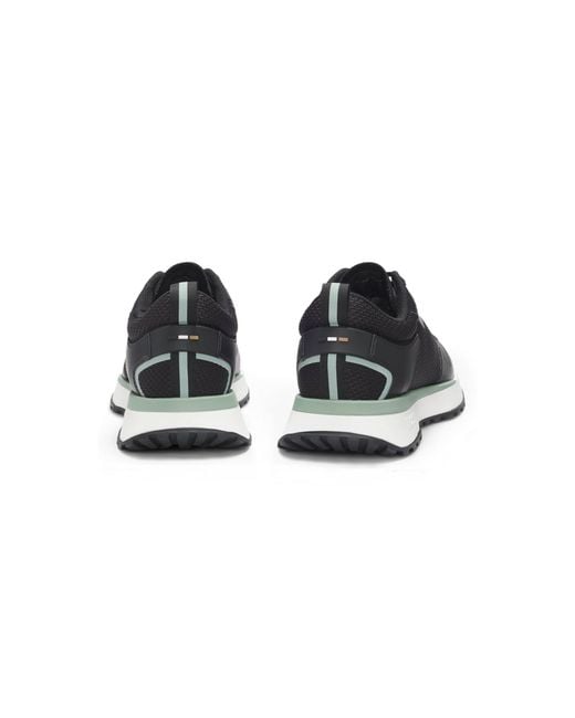 Boss Black Mixed-Material Trainers With Mesh Details And Branding for men