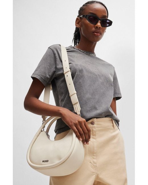 HUGO White Faux-leather Crossbody Bag With Logo Lettering