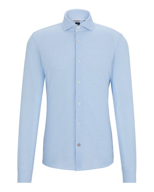 Boss Casual-fit Overhemd Met Lange Mouwen Van Katoenen Jersey in het Blue voor heren