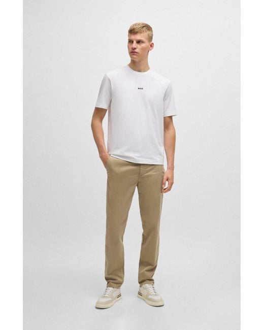 Boss Natural Tapered-fit Chinos In Stretch-cotton Satin for men