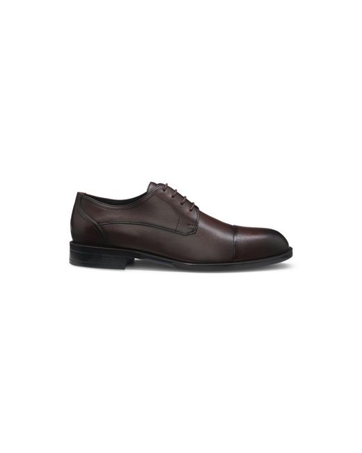 Boss Brown Leather Derby Shoes With Cap Toe for men