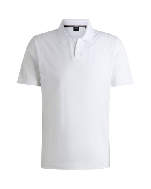 Boss White Johnny-collar Polo Shirt In Mixed-structure Cotton for men