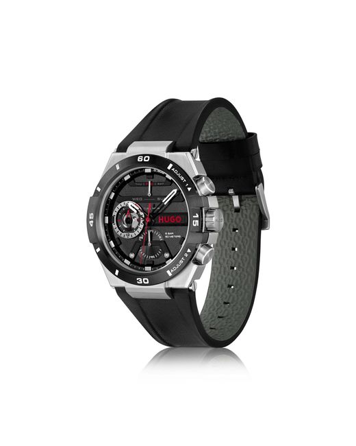 HUGO Black Dial Watch With Leather Strap for men