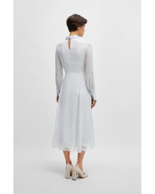 Boss White Silk-blend Dress With Mixed Patterns