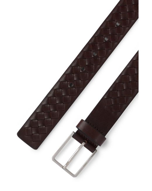 Boss Brown Woven-leather Belt With Logo Buckle In Polished Hardware for men
