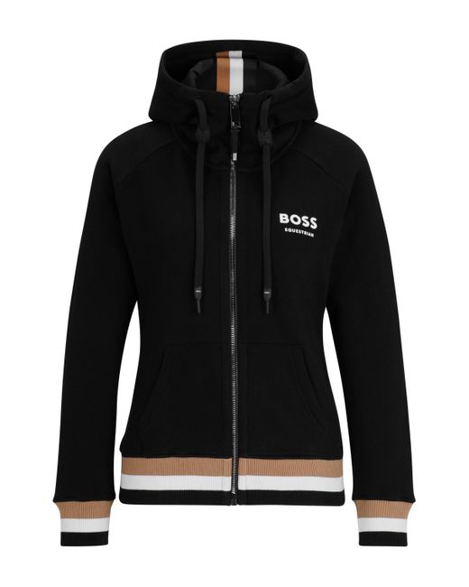 Boss Black Reitsport-Hoodie aus Baumwolle mit Signature-Streifen und Reißverschluss