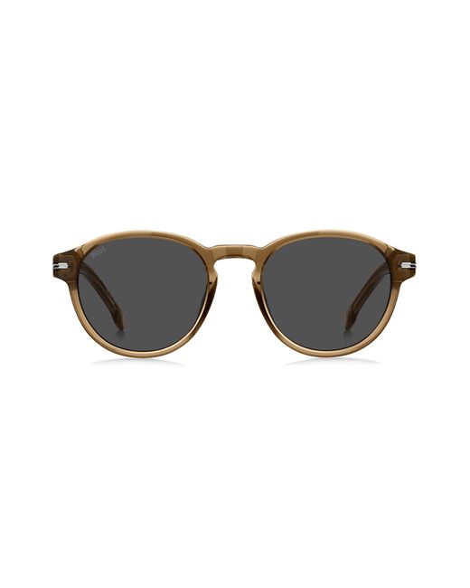 Boss Black Brown-acetate Sunglasses With Signature Silver-tone Detail for men