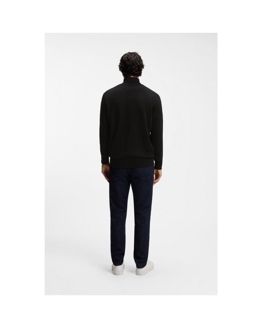 Boss Black Cotton-Cashmere Sweater With Zip Collar for men