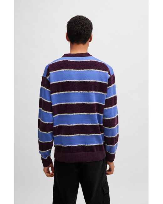 Boss Blue Cotton-blend Relaxed-fit Sweater With Knitted Stripes for men