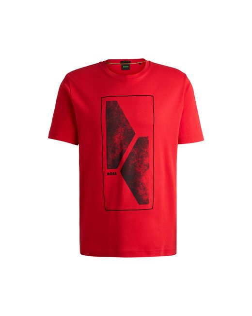 Boss Red Interlock-Cotton Regular-Fit T-Shirt With Seasonal Artwork for men