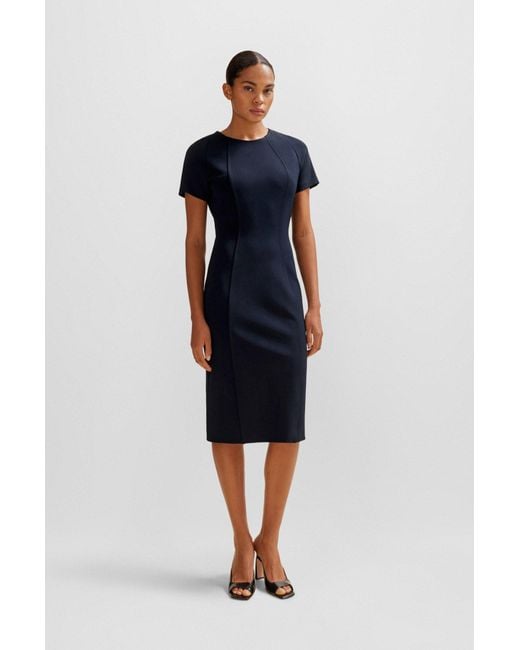 Boss Black Short-sleeved Business Dress In Stretch Fabric