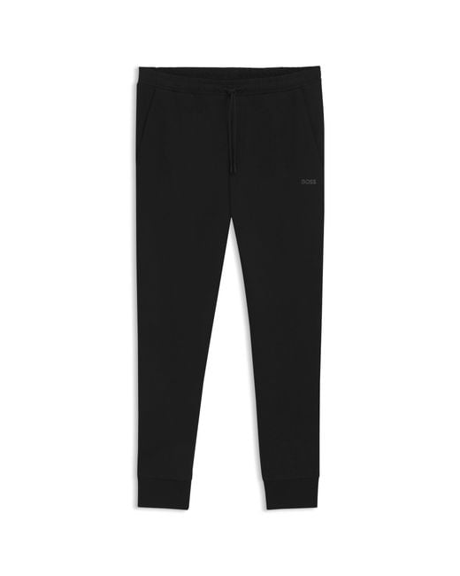 Boss Black Stretch-Cotton Tracksuit Bottoms With Logo Print for men