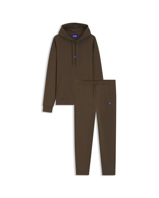 HUGO Brown Cotton Tracksuit Set With Logo Patch for men