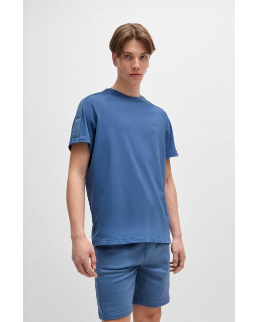 T-shirt en coton stretch avec ruban logoté sur les manches HUGO pour homme en coloris Blue