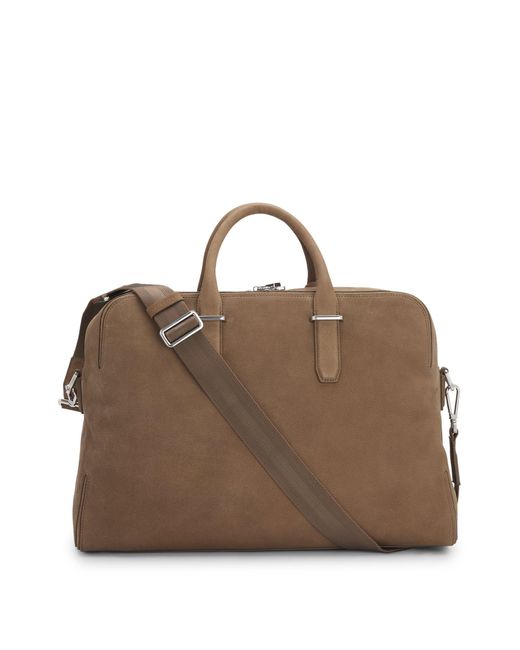 Boss Weekendtas Van Generfd Leer Met Reliëflogo in het Brown voor heren