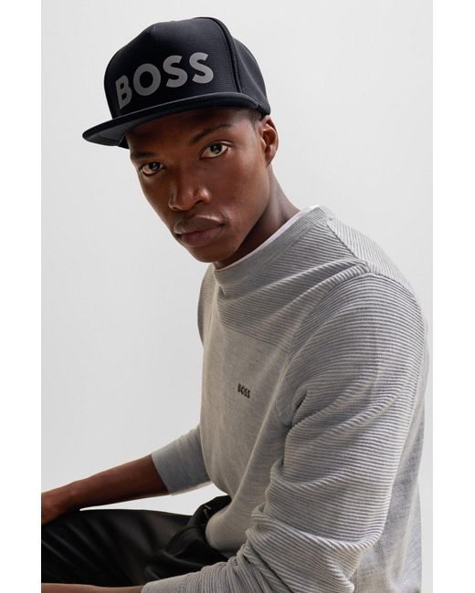 Boss Black Stretch-jersey Cap With Decorative Reflective Logo for men