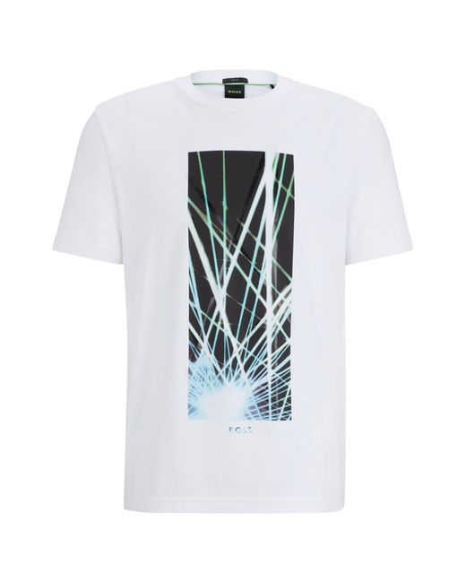 Boss White Regular-fit T-shirt In Stretch Cotton With Seasonal Artwork for men