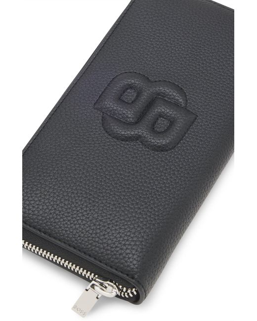 Boss Black Geldbörse Mit Genarbter Struktur, Umlaufendem Reißverschluss Und Gepolstertem Double-B-Monogramm