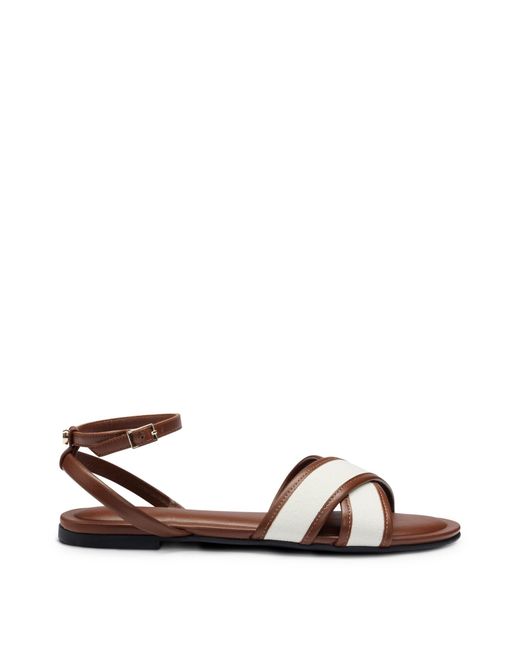 Boss Brown Structured-canvas Sandals With Leather Trims And Branding