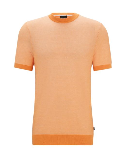 Boss Orange Short-sleeved Cotton-blend Sweater With Micro Structure for men