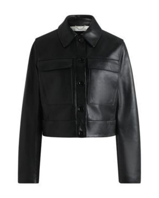 Veste En Cuir À Poignets Contrastants Et Fermeture Boutonnée Boss en coloris Black