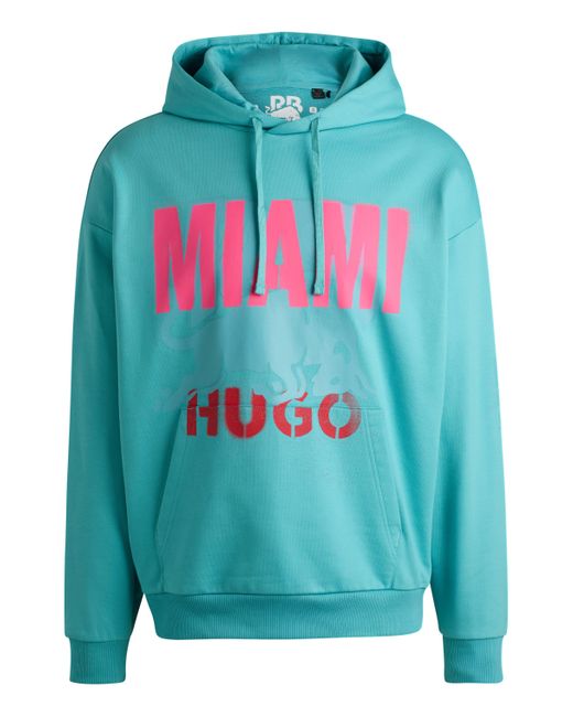 HUGO Green Cotton-terry Hoodie With Miami Print for men