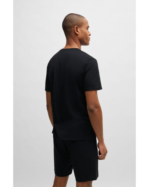 T-shirt de pyjama en coton mélangé à rayures et logo Boss pour homme en coloris Black