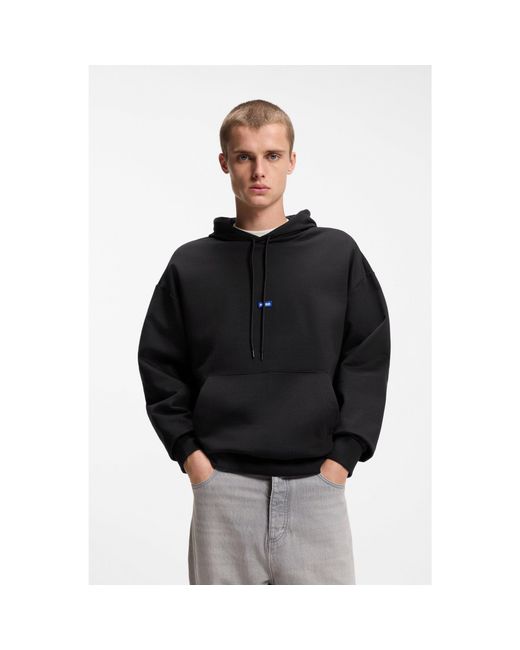 HUGO Blue Cotton-Terry Hoodie With Logo Badge for men