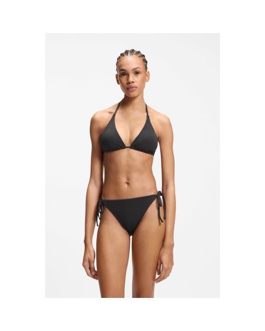 HUGO Black Tie-Side Bikini Bottoms With Structured Tropical Pattern