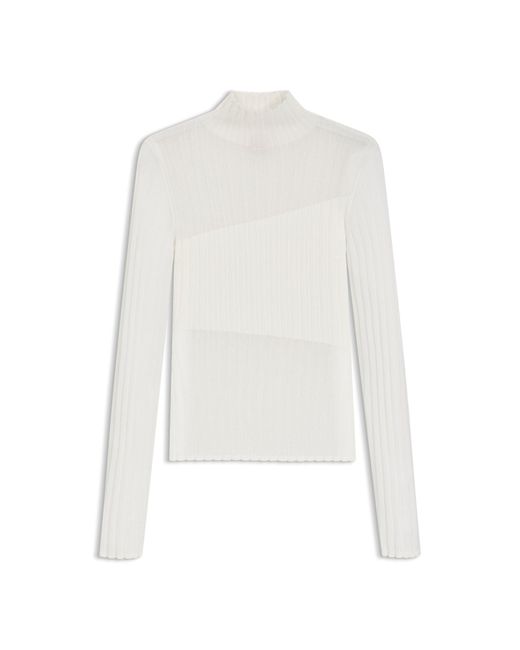 HUGO White Mock-Neck Sweater With Sheer And Solid Effects