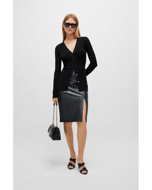 Boss Black Slim-fit Pencil Skirt In Grained Leather