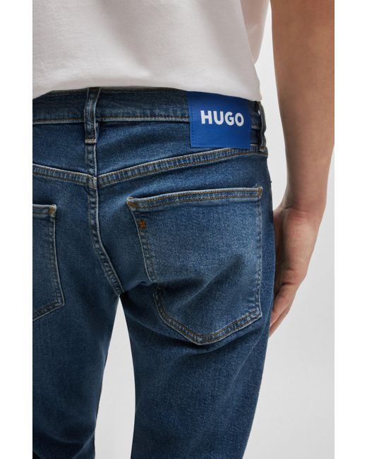 HUGO Extra Slim-Fit Jeans aus marineblauem Stretch-Denim mit Stone-washed-Finish in Blue für Herren