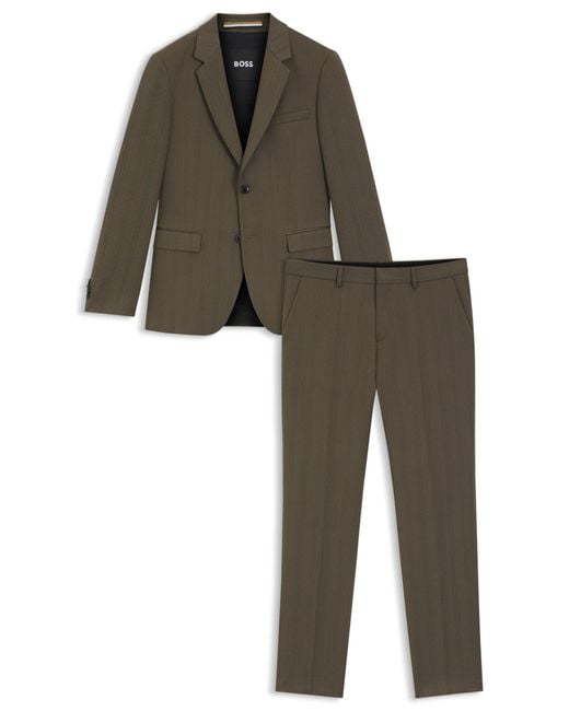 Boss Zweiteiliger Slim-Fit Anzug Aus Woll-Mix Mit Fischgrät-Muster in Brown für Herren