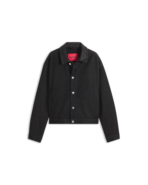 HUGO Black Cotton Denim Jacket With A Raw Aesthetic for men