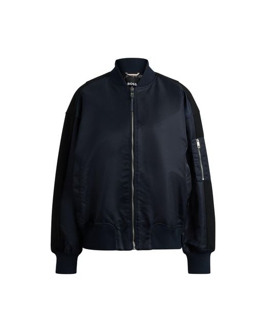 Boss Blue Water-Repellent Bomber Jacket With Zipped Sleeve Pocket